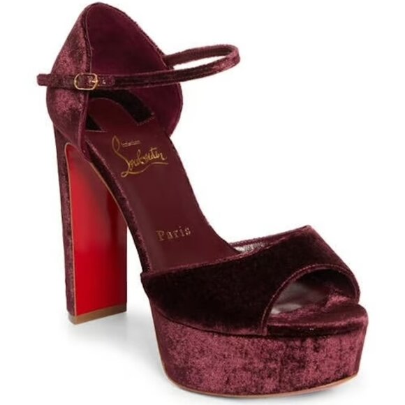 Christian Louboutin SANDALOO Velvet Platform Mary Jane Heels Sandals Shoes - Picture 1 of 16